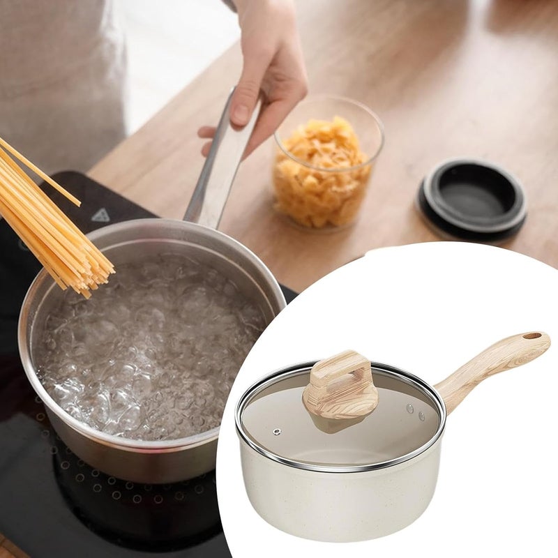 Milk Pan Sauce Pot with Long Handle Multipurpose Non Stick Small Saucepan Soup Pot for Stovetops Hotels Induction Camping, 16cm with Glass Lid - Image 5