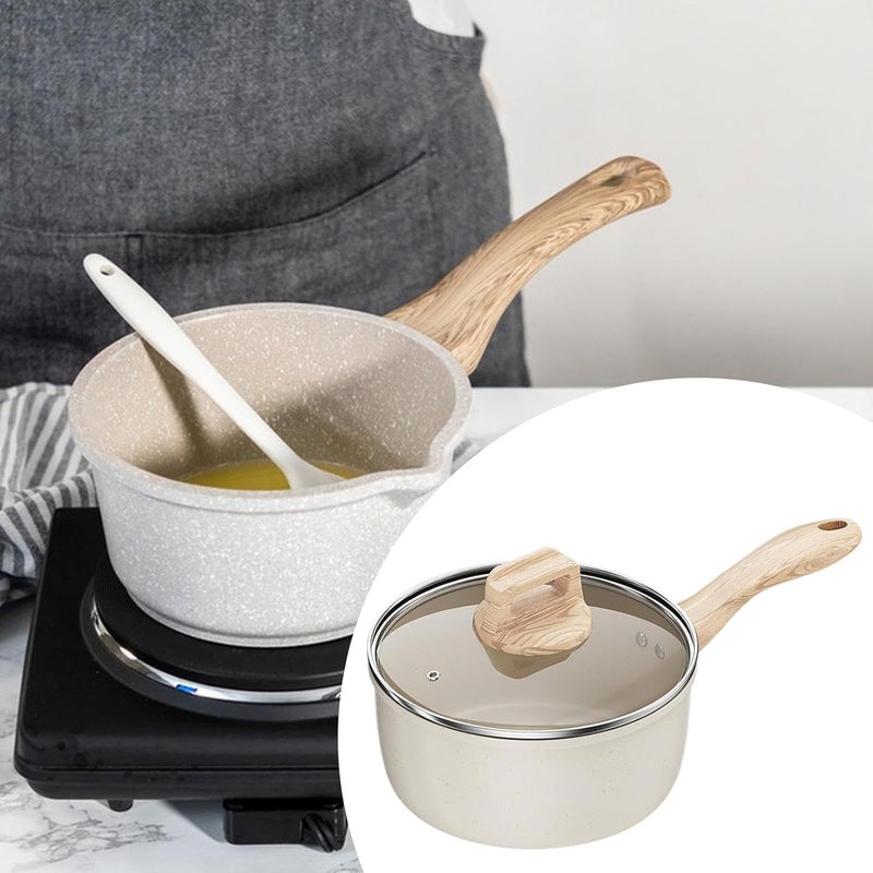 Milk Pan Sauce Pot with Long Handle Multipurpose Non Stick Small Saucepan Soup Pot for Stovetops Hotels Induction Camping, 16cm with Glass Lid - Image 4