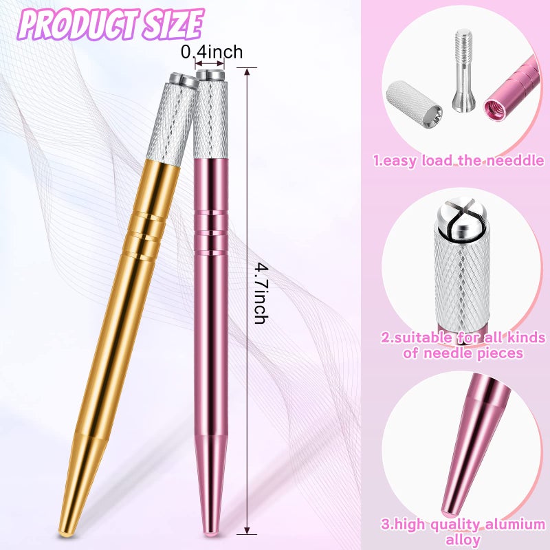 Chumia 10 Pieces Microblading Pens Manual Eyebrow Microblade Pens Aluminum Hand Tools Light Manual Holder for Makeup Supplies Salons,2 Colors(Pink, Gold) - Image 2
