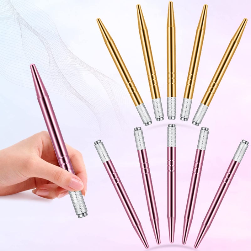 Chumia 10 Pieces Microblading Pens Manual Eyebrow Microblade Pens Aluminum Hand Tools Light Manual Holder for Makeup Supplies Salons,2 Colors(Pink, Gold) - Image 3
