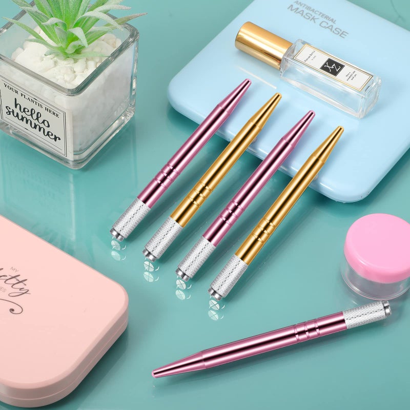 Chumia 10 Pieces Microblading Pens Manual Eyebrow Microblade Pens Aluminum Hand Tools Light Manual Holder for Makeup Supplies Salons,2 Colors(Pink, Gold) - Image 4