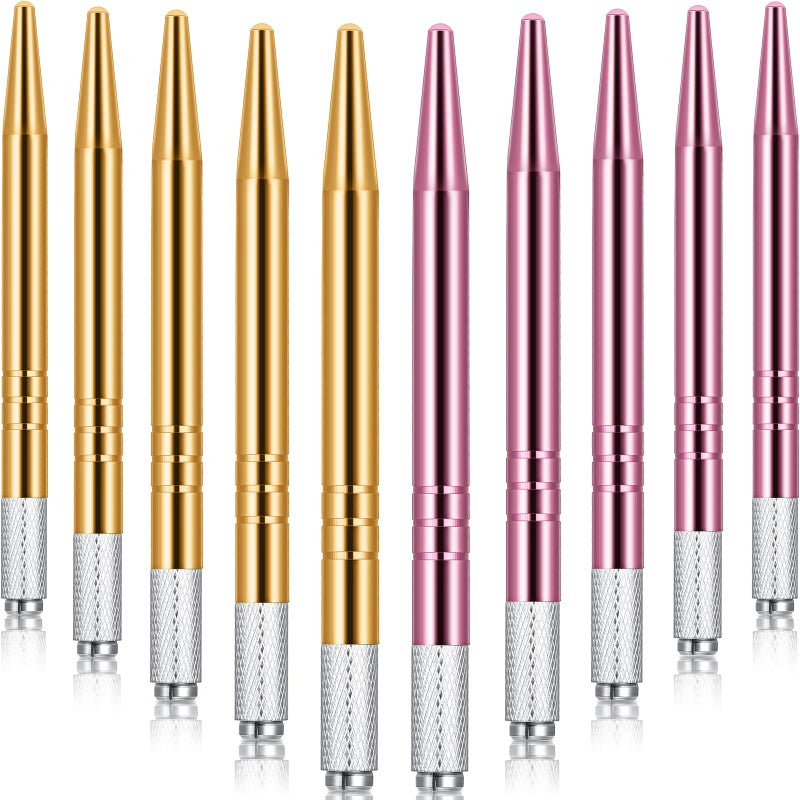Chumia 10 Pieces Microblading Pens Manual Eyebrow Microblade Pens Aluminum Hand Tools Light Manual Holder for Makeup Supplies Salons,2 Colors(Pink, Gold) - Image 1