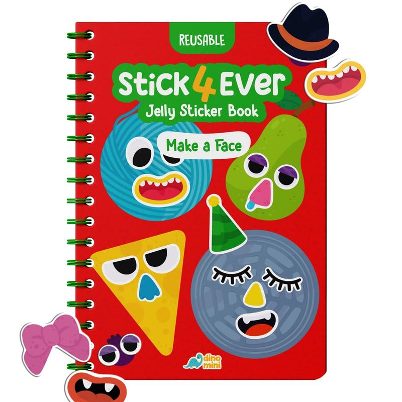 DINO MINI Stick4Ever Jelly Sticker Book - for Kids - Waterproof, Easy to Clean Reusable Sticker Book for Toddlers- Reusable Road Trip Activities for Kids - Stocking Stuffers for Toddlers (Make A Face) - Image 1