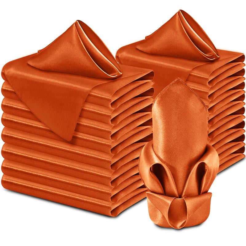 Aormenzy 60 Pack Orange Satin Napkins 17 x 17 Silky Napkins Party Cloth Napkins Square Satin Napkins Dining Table Napkins Soft Cloth Napkins for Wedding Banquet Party Decoration