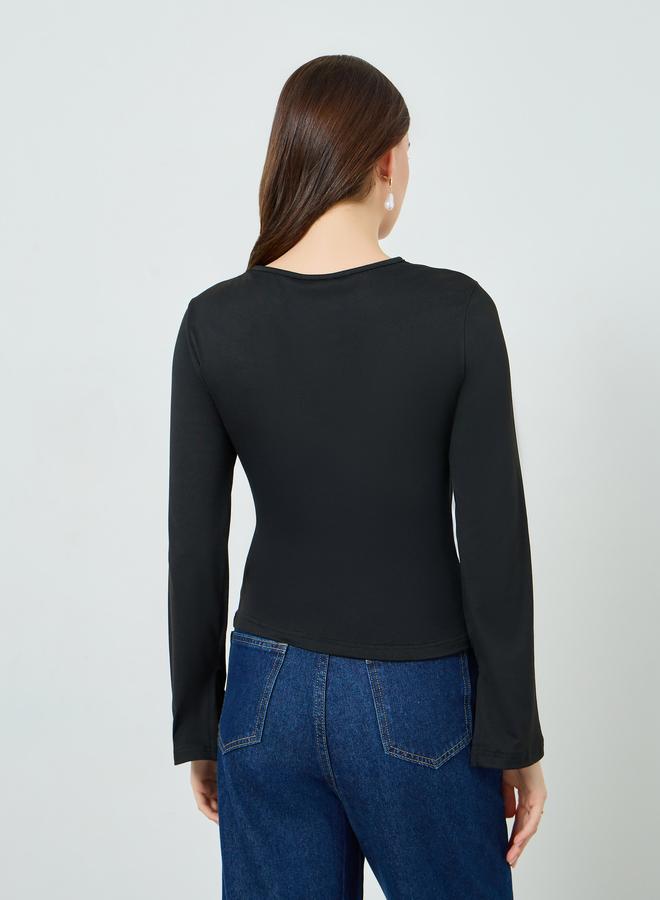 Styli Women Black Button Detail Wrap Top - Image 3