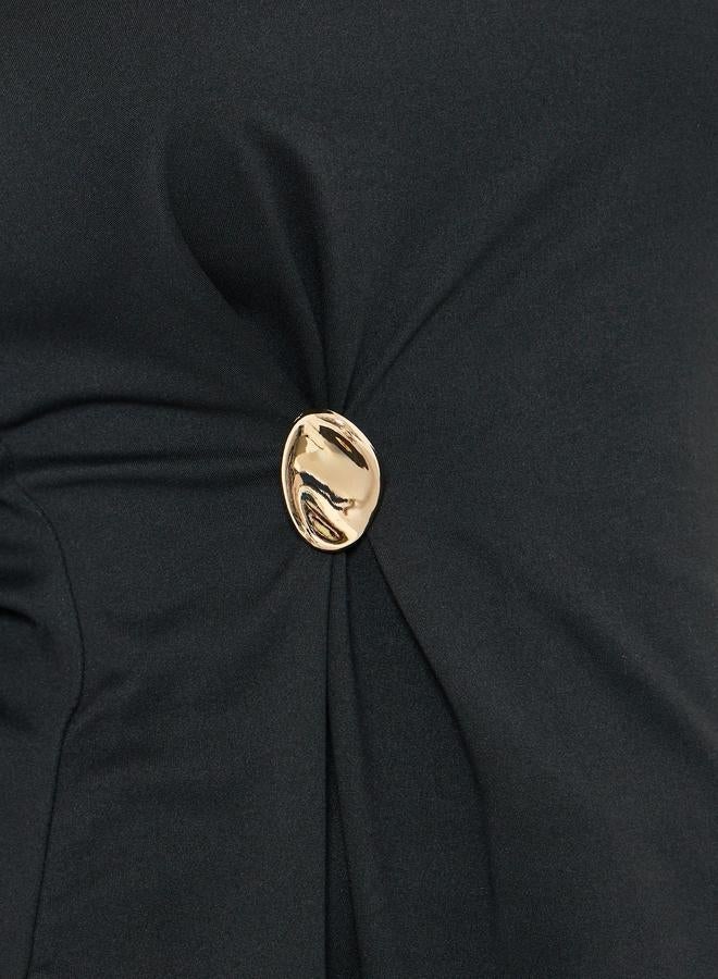 Styli Women Black Button Detail Wrap Top - Image 2