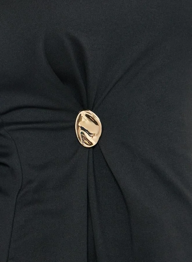 Styli Women Black Button Detail Wrap Top