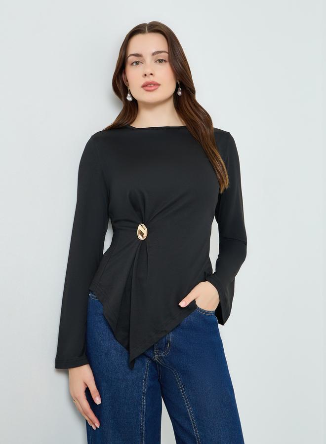 Styli Women Black Button Detail Wrap Top - Image 1
