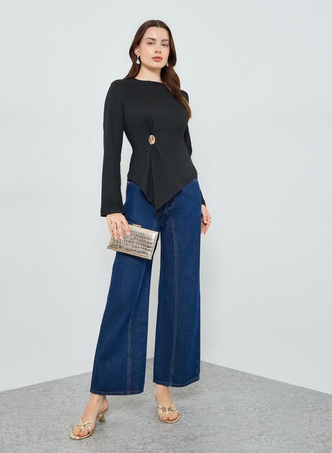 Styli Women Black Button Detail Wrap Top - Image 4