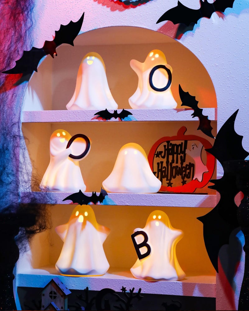 AOMOONOA Ceramic Ghosts Small White Ghost Figurine, 3PCS Light Up Ghost Decor, Small LED Ghost Halloween Decor Spooky Sculptures for Indoor Halloween Party Tabletop Home Shelf Decoration - Image 3