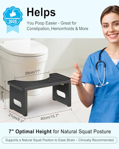 Yose Toilet Stool Foldable, 7 Inch Poop Stool for Bathroom, Toilet Stool Squat Adult, Thickened Bamboo Potty Stool with 400lb Support & Non-Slip Pads, for Better Bowel Health - Image 3