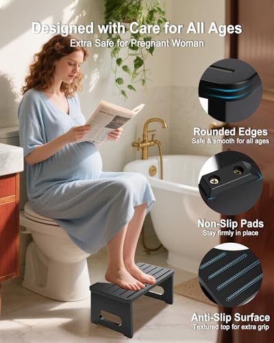 Yose Toilet Stool Foldable, 7 Inch Poop Stool for Bathroom, Toilet Stool Squat Adult, Thickened Bamboo Potty Stool with 400lb Support & Non-Slip Pads, for Better Bowel Health - Image 4
