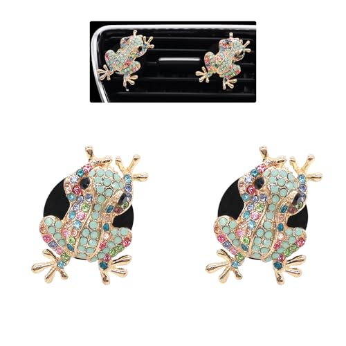 ORIESSE Frog Car Decor2pcs Tree Frog Car Air Freshener Vent ClipsCute Dashboard Decorations for Women TeensRefillable Outlet DiffusersAlloy Coloful Rhinestones Charm - Image 1