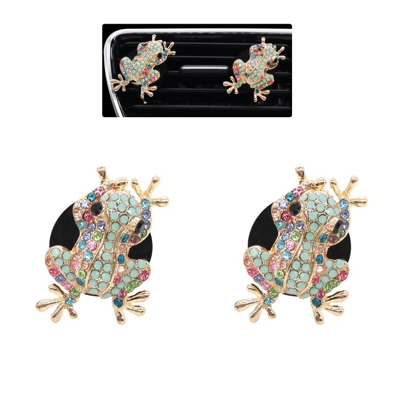 ORIESSE Frog Car Decor2pcs Tree Frog Car Air Freshener Vent ClipsCute Dashboard Decorations for Women TeensRefillable Outlet DiffusersAlloy Coloful Rhinestones Charm - Image 3
