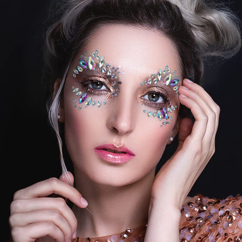 YHmall 6 Sets Mermaid Face Jewels Rhinestone Face Gems Stick on Halloween Cosplay Party Carnival Festival Crystals Temporary Tattoos - Image 3