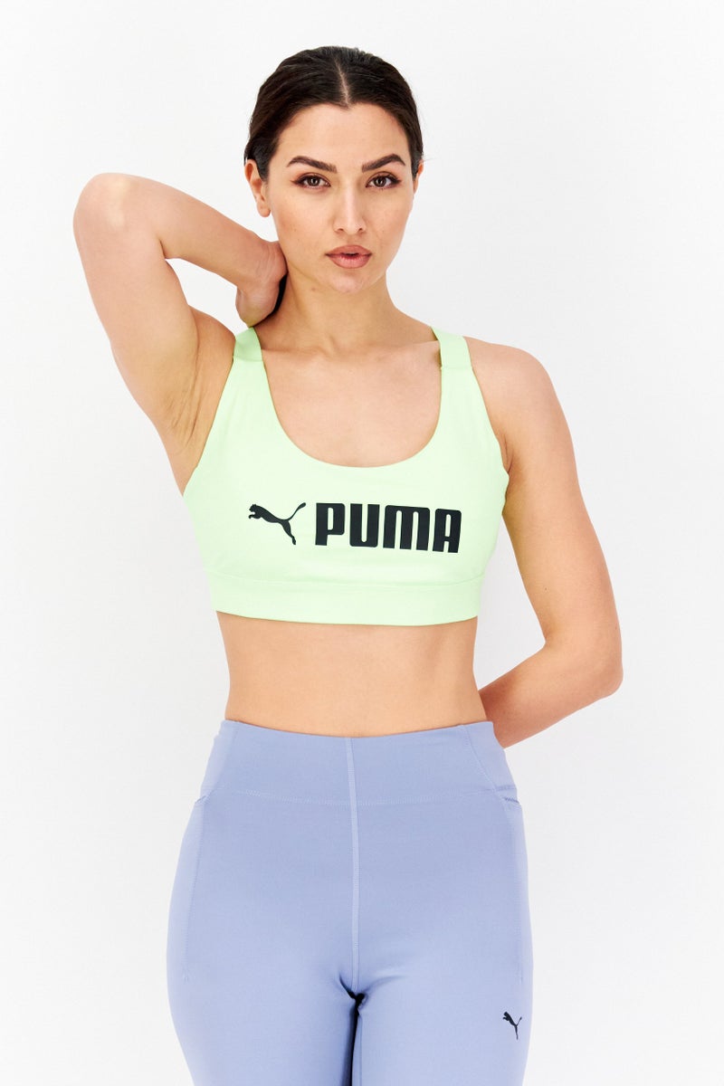 PUMA Women Brand Logo Padded Sports Bra, Green - Image 1
