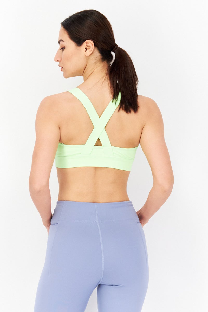 PUMA Women Brand Logo Padded Sports Bra, Green - Image 3