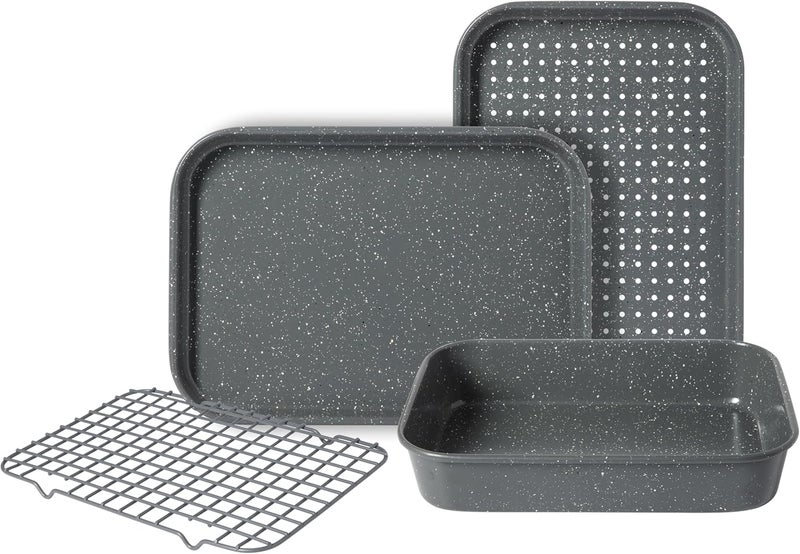 Oster Greystone Premium 4-Piece Carbon Steel Toaster Oven Bakerware Set – PFOA Free Non-Stick Bakeware for Easy Cooking - Image 1