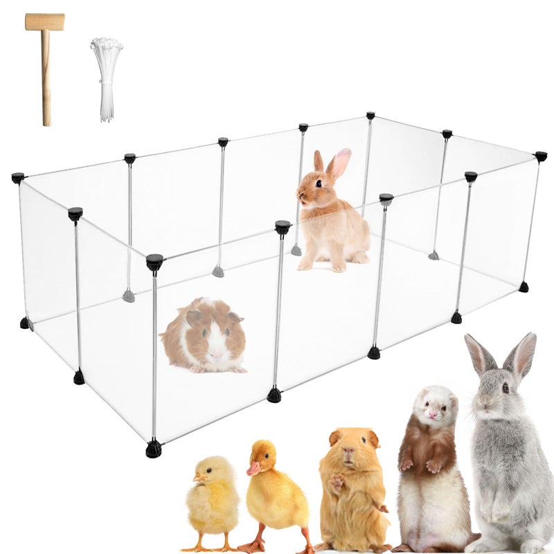 Keyide 12 Panels Pet Playpen 16â€x12â€ Bunny Pen Rabbit Cage Pet Fence Indoor DIY Plastic Enclosure for Guinea Pigs, Bunny, Hamsters, Hedgehogs (Clear) - Image 1