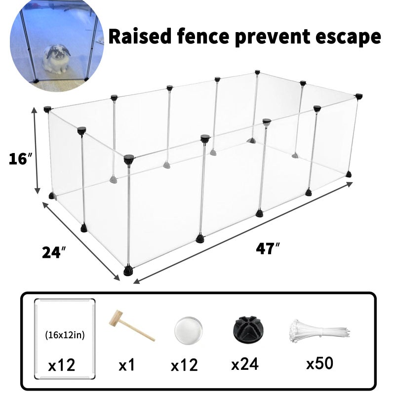 Keyide 12 Panels Pet Playpen 16â€x12â€ Bunny Pen Rabbit Cage Pet Fence Indoor DIY Plastic Enclosure for Guinea Pigs, Bunny, Hamsters, Hedgehogs (Clear) - Image 3
