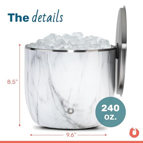 Snowfox XL Insulated Ice Bucket with LidScoops Premium Vacuum Insulated Stainless Steel Ice Buckets for Parties Ice Box Home Bar Accessories Parties Supplies Bar Decor 7L Marble - Image 3