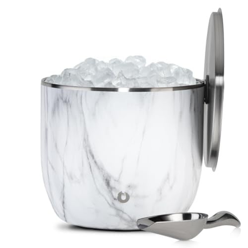 Snowfox XL Insulated Ice Bucket with LidScoops Premium Vacuum Insulated Stainless Steel Ice Buckets for Parties Ice Box Home Bar Accessories Parties Supplies Bar Decor 7L Marble - Image 1