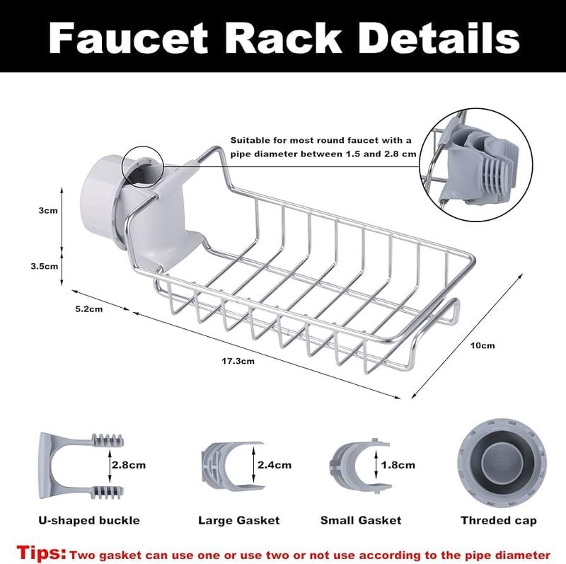 Feinerman Faucet Sponge Holder for Kitchen Sink - Stainless Steel Hanging Sink Caddy Organizer, Adjustable Storage Rack for Soap, Scrubbers, Sink Accessories, Draining Shelf for Kitchen - Image 3