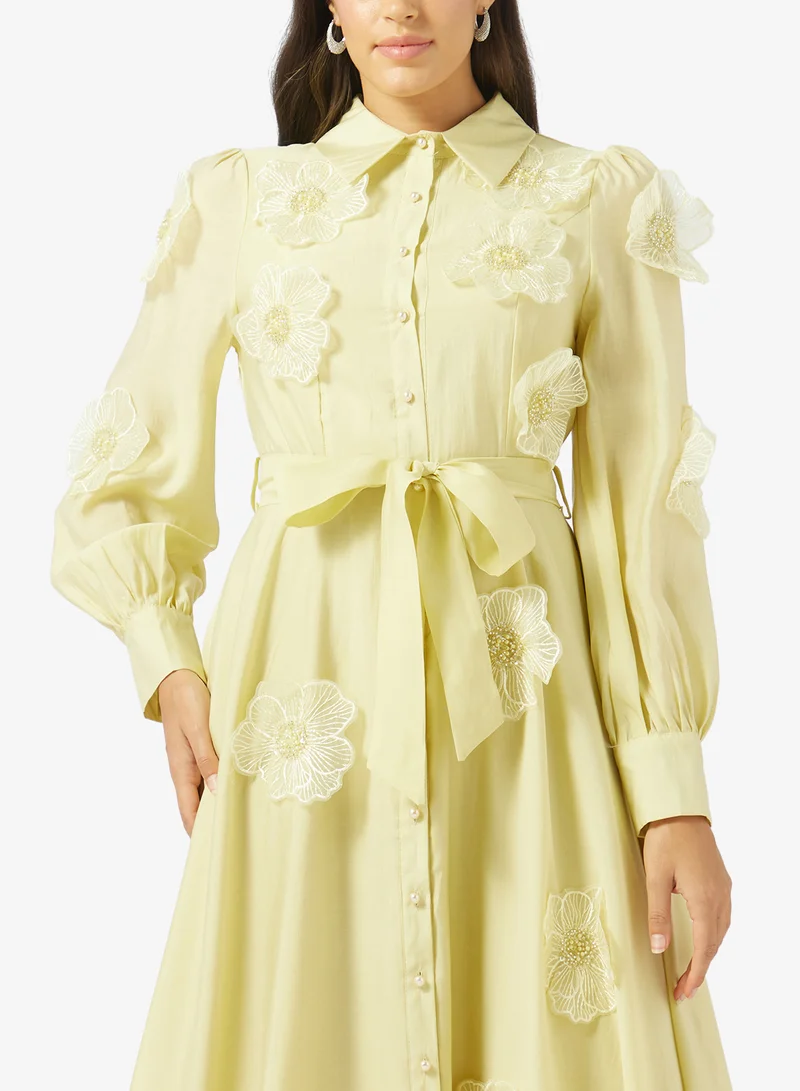 Khizana  A-line Dress With 3D Floral Applique for Women | Best Price UAE