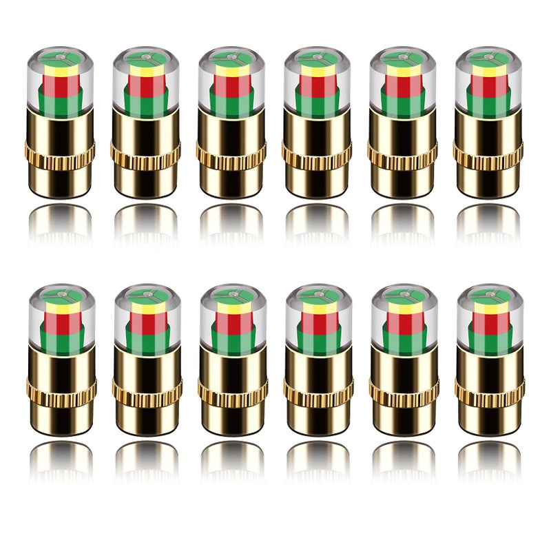 KAKUPPA Tire Pressure Monitor Caps, 2.4Bar 36PSI Valve Stem Caps with 3 Color Alert, Universal Tire Pressure Sensor Indicator for Cars, Smart Tire Pressure Caps (Gold 12pcs) - Image 1