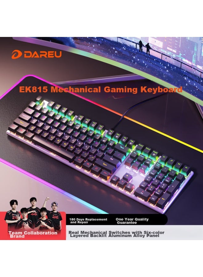 Daryo Dareu Ek815 Mechanical Alloy Edition Keyboard, Wired Gaming Keyboard, 108 Keys Multi-key Anti-ghosting, Pubg Computer, Office Keyboard, Mixed Black Silver Red Switch - Image 1