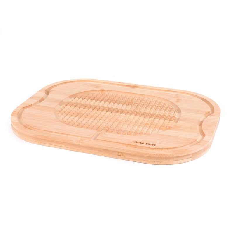 Salter BW07271 Bamboo Chopping Board  Wooden Carving Surface With Textured Spikes Meat Rest Serving BoardPlatter Steak Cutting Board Juice Groove MeatsBreadFruitVegetables Durable 40 x 30cm