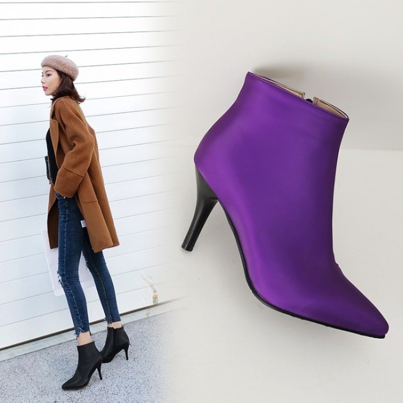 Women'S Boots High-Heeled Fashion Pointed Thin-Heeled Short Boots Women'S Boots Side Zipper Size 30-48 Yards - Image 1