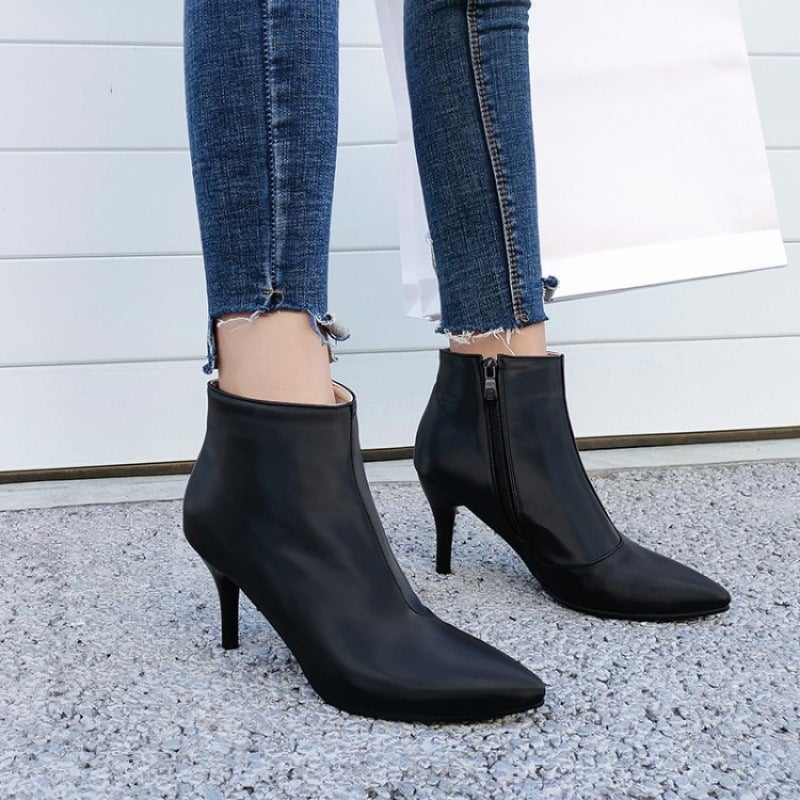 Women'S Boots High-Heeled Fashion Pointed Thin-Heeled Short Boots Women'S Boots Side Zipper Size 30-48 Yards - Image 4