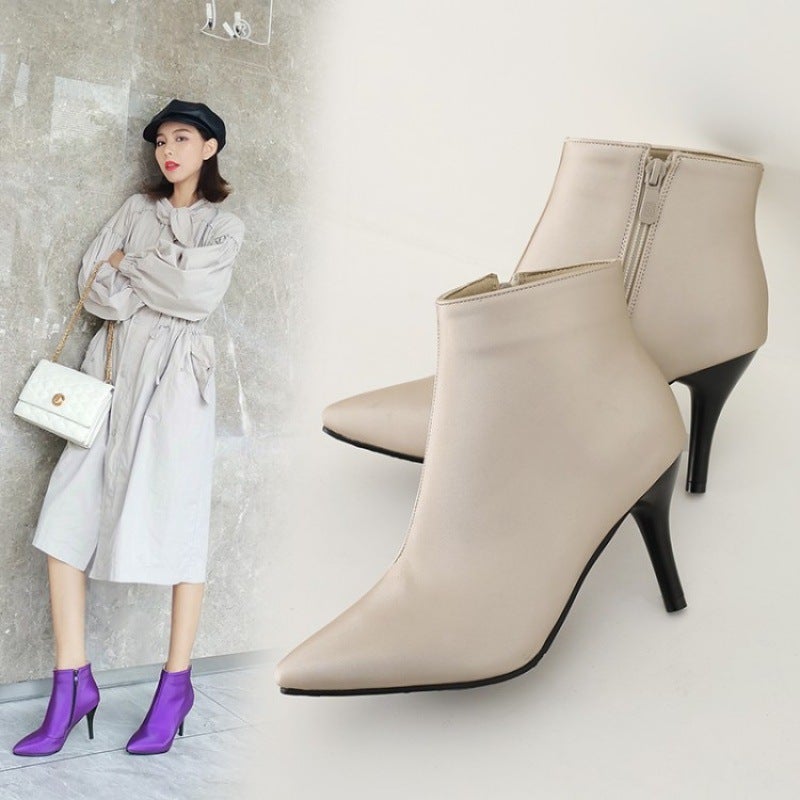 Women'S Boots High-Heeled Fashion Pointed Thin-Heeled Short Boots Women'S Boots Side Zipper Size 30-48 Yards - Image 3