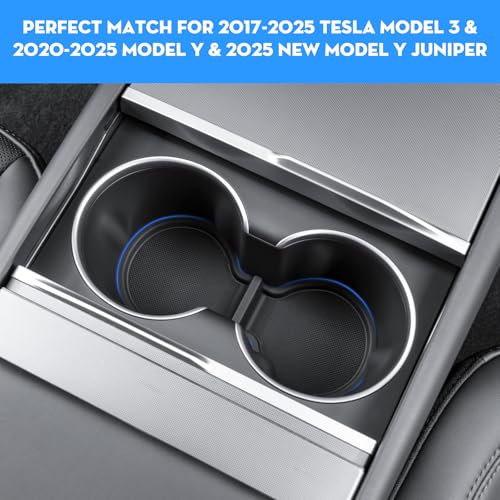 KUNIST for Tesla Model Y 2026 Juniper Cup Holder Inserts Center Console Liner Coasters Mat Pad Compatible with 20172026 Model 3 20202026 Model Y Accessories - Image 3