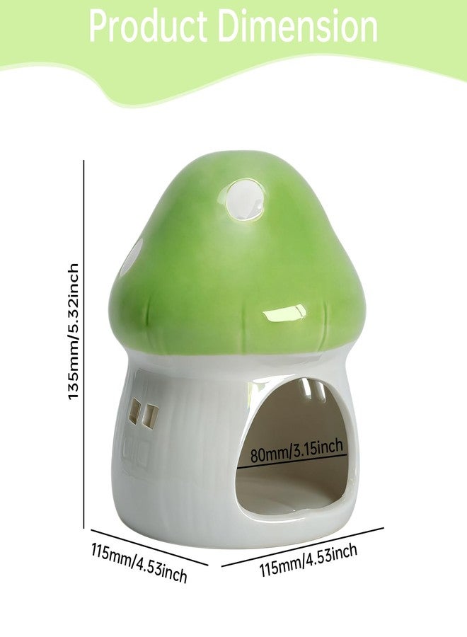 AnRui Ceramic Mushroom Aquarium Decor Cute Mini House Betta Fish Tank Accessories Decoration Hideaway Hideout Cave Ornament for Small Fish, Shrimp, Goldfish and Reptiles (Green, Large) - Image 2