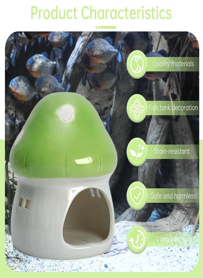 AnRui Ceramic Mushroom Aquarium Decor Cute Mini House Betta Fish Tank Accessories Decoration Hideaway Hideout Cave Ornament for Small Fish, Shrimp, Goldfish and Reptiles (Green, Large) - Image 3