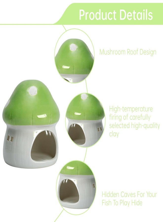 AnRui Ceramic Mushroom Aquarium Decor Cute Mini House Betta Fish Tank Accessories Decoration Hideaway Hideout Cave Ornament for Small Fish, Shrimp, Goldfish and Reptiles (Green, Large) - Image 5
