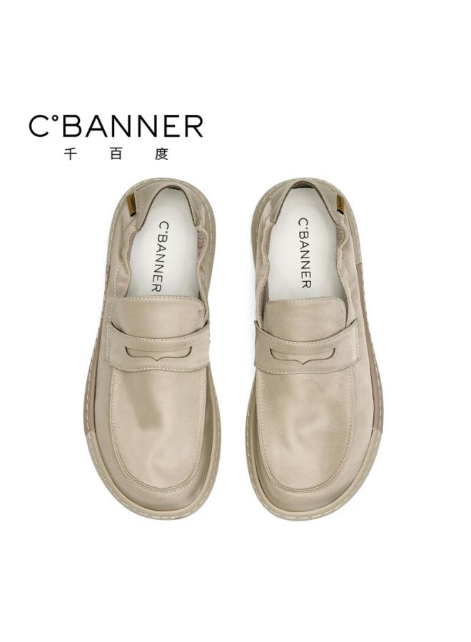 C.BANNER Qianbai Du Lightweight Casual Men's Slip-on Shoes, Retro Loafers, Comfortable Work Shoes, Comfortable Canvas Shoes, Sand Color, Size 38 - Image 3