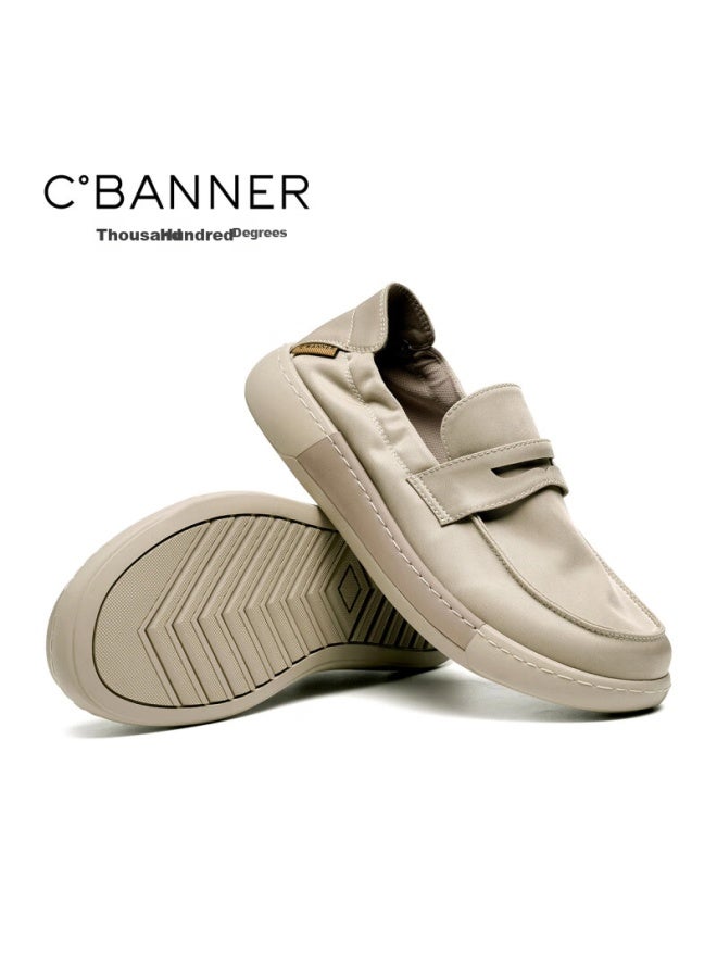 C.BANNER Qianbai Du Lightweight Casual Men's Slip-on Shoes, Retro Loafers, Comfortable Work Shoes, Comfortable Canvas Shoes, Sand Color, Size 38 - Image 2