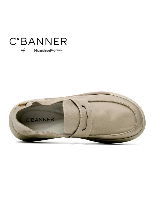 C.BANNER Qianbai Du Lightweight Casual Men's Slip-on Shoes, Retro Loafers, Comfortable Work Shoes, Comfortable Canvas Shoes, Sand Color, Size 38 - Image 4