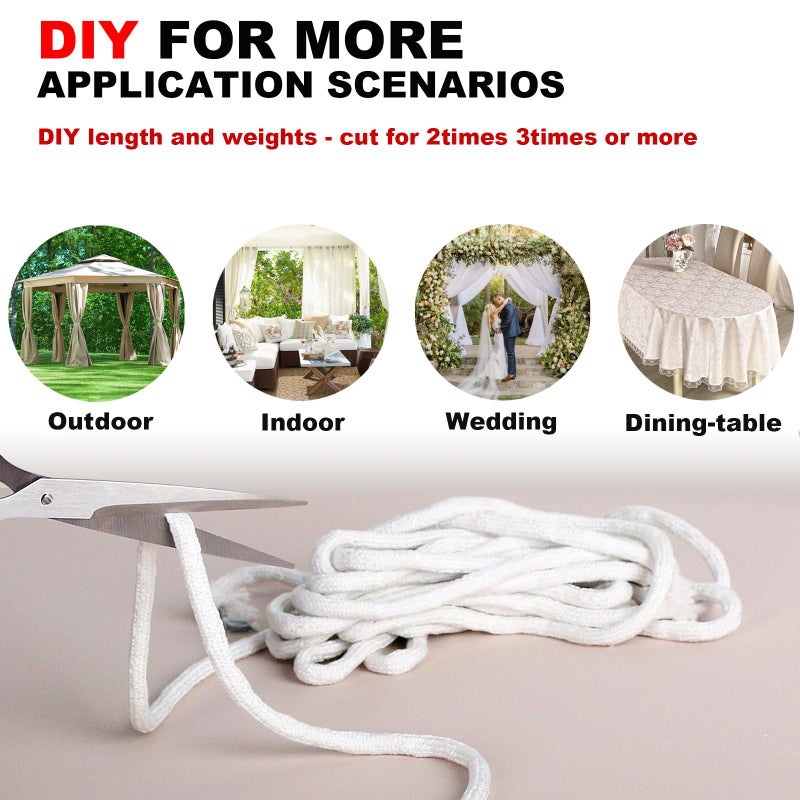Tusirgre 13Yard Shower Curtain Weights Tape, Drapery Weight Rope, Heavy Drapery Weights for Indoor Tulle Fabrics, Weighted Lead Rope Increase Curtain Weight, DIY Length Curtain Accessories - Image 3