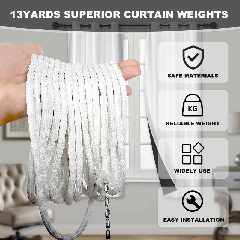 Tusirgre 13Yard Shower Curtain Weights Tape, Drapery Weight Rope, Heavy Drapery Weights for Indoor Tulle Fabrics, Weighted Lead Rope Increase Curtain Weight, DIY Length Curtain Accessories - Image 5