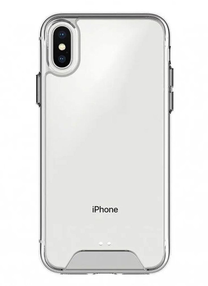 Generic - Case Transparent Mental Button Space Heavy Duty Shockproof Crystal 2 IN 1 Shockproof Case For IPhone Xs Max - Image 1