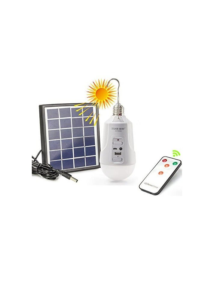 مصباح E27 LED بالطاقة الشمسية قابل لإعادة الشحن مع جهاز تحكم عن بعد - 0-5 وات إضاءة داخلية وإضاءة تخييم بالطاقة الشمسية، تيار متردد ~ 250 فولت/تيار مستمر 6 فولت، أبيض - Image 1