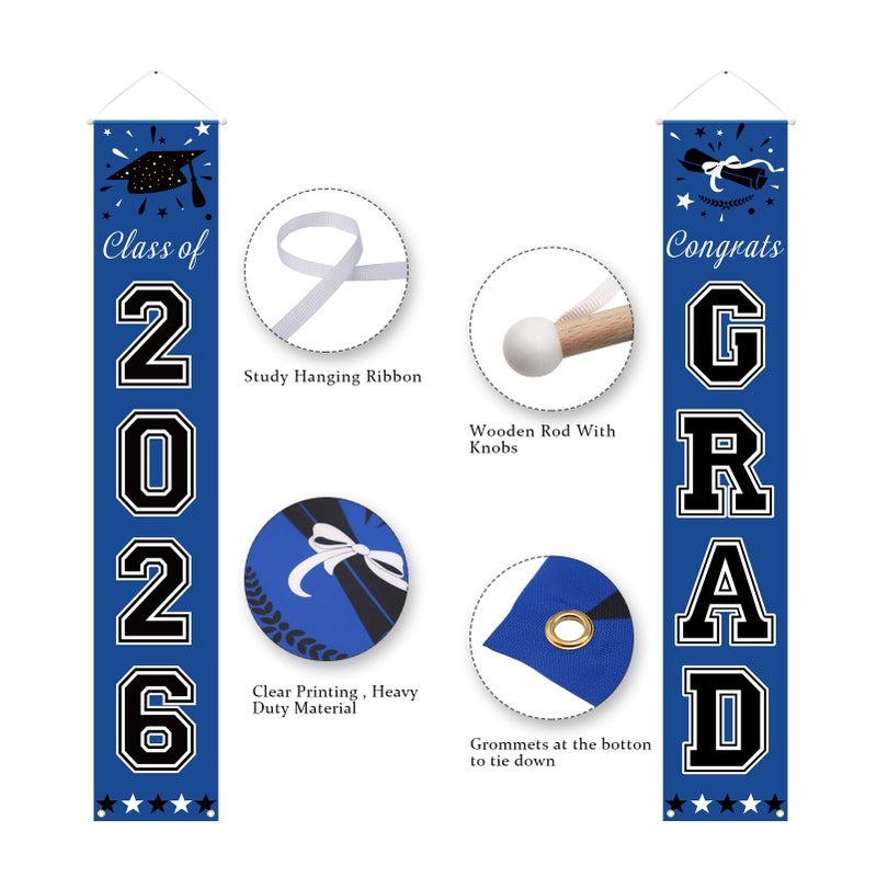 DAZONGE 2026 Graduation Decorations Blue, Congrats Grad Porch Banner for Any Schools or Grades 2026 Graduation Party Decorations - Image 4