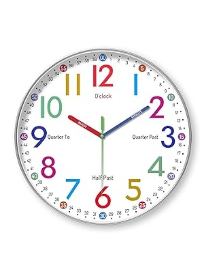 Learning Clock for Kids - Telling Time Teaching Clock - Kids Wall Clocks for Bedrooms - Kids Room Wall Decor - Silent Analog Kids Clock for Teaching Time - Kids Learn (Color : B)