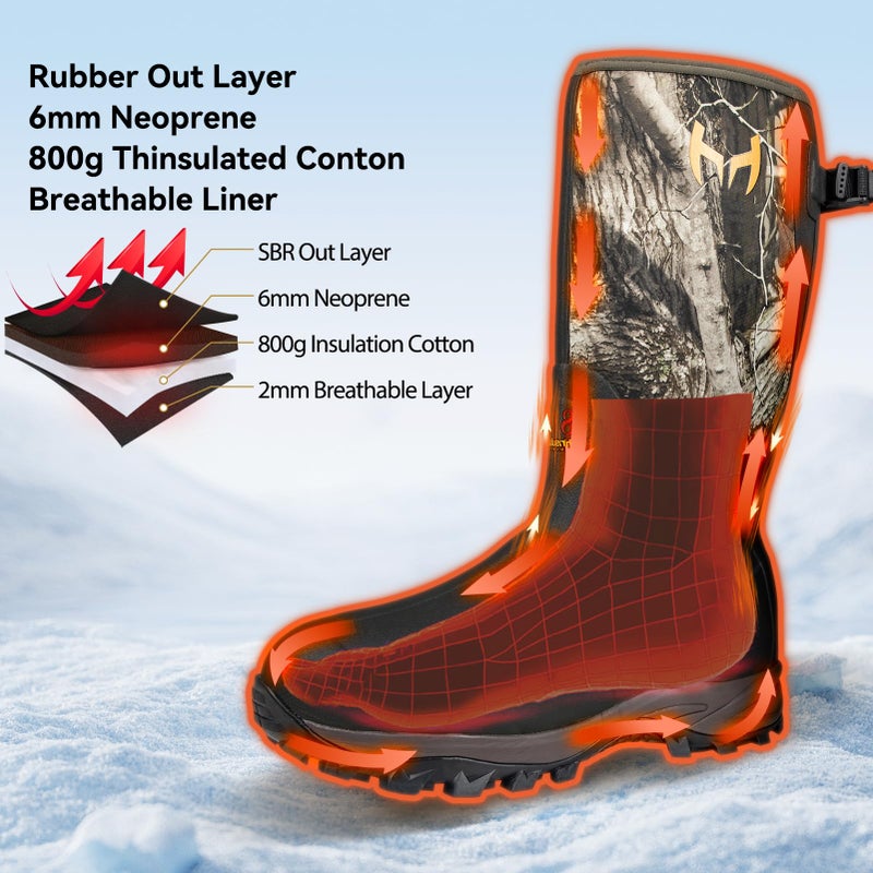 Hunthor Hunting Boots for Men with 800g Insulated Neoprene, Waterproof Rubber Winter Boots with Steel Shank & Slip-Resistant for Hunting and Cold Weather Size 11 Black - Image 4