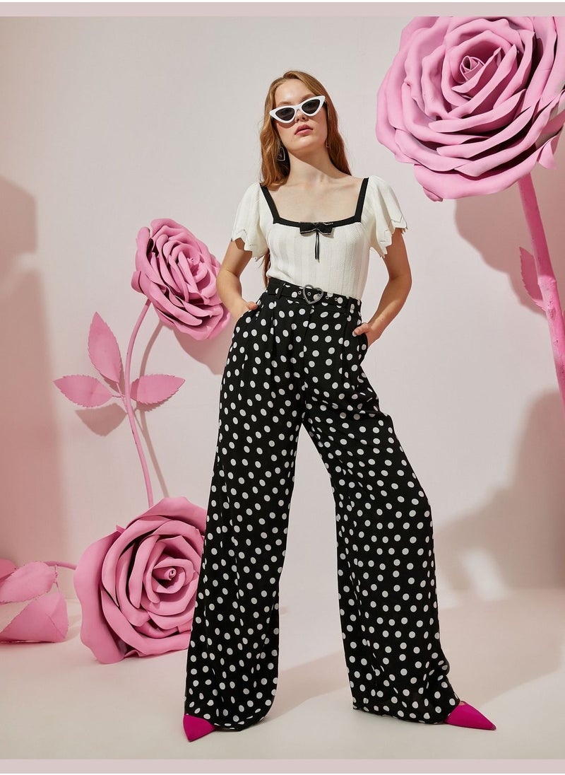 KOTON - High Rise Wide Leg Polka Dot Trousers - Image 1