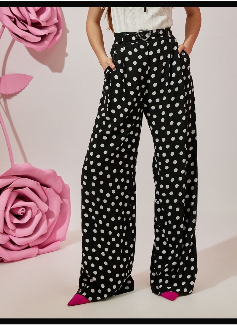 KOTON - High Rise Wide Leg Polka Dot Trousers - Image 1